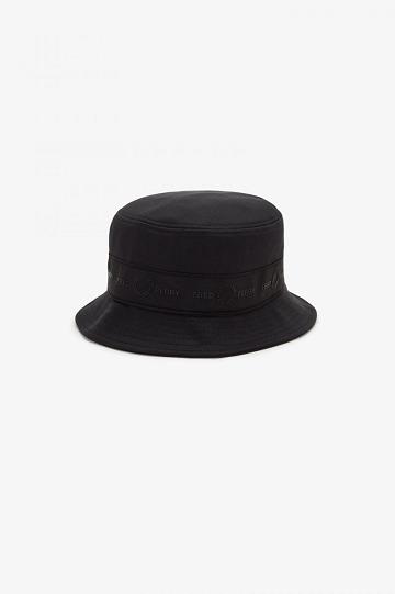 Czapki Fred Perry Tonal Tape Tricot Bucket Męskie Czarne | PL 1084BEXC